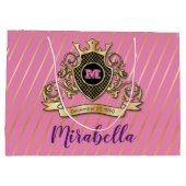 Grand Sac Cadeau Conception élégante Gol et monogramme rose (Dos)