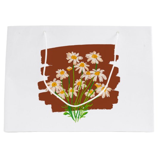 Grand Sac Cadeau Conception florale rustique sur fond marron (Devant)