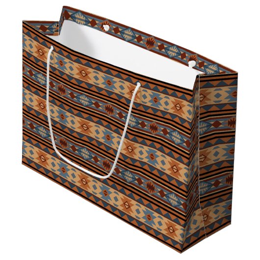 Grand Sac Cadeau Conception sud-ouest Adobe Grey Brown Tribal Motif (Devant Angle)