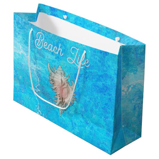 Grand Sac Cadeau Conch Shell "Beach Life" (Devant Angle)