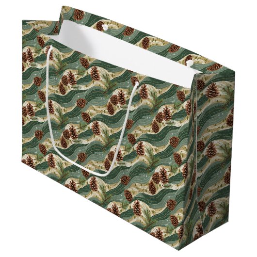 Grand Sac Cadeau Cône de pin de fête (Devant Angle)