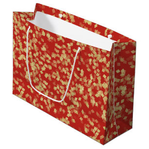 Grand Sac Cadeau Confettis Mariage Rouge et Or