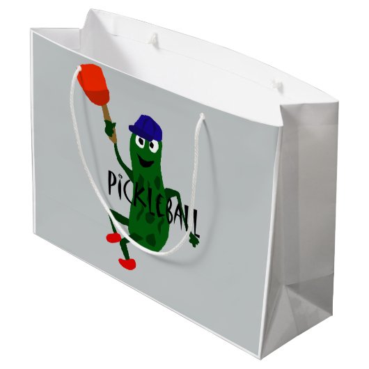 Grand Sac Cadeau Conserves au vinaigre drôles jouant Pickleball (Dos Angle)