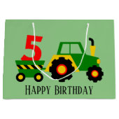 Grand Sac Cadeau cool de 5 ans tracteur fête d'anniversaire (Devant)