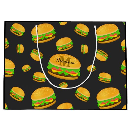 Grand Sac Cadeau Cool et amusant yummy burger motif Monogramme (Devant)