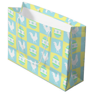 Grand Sac Cadeau Cool Pâques Checkerboard Motifs Coq oeufs