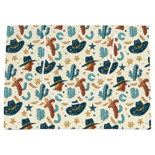 Grand Sac Cadeau Cool Pays Ouest cowboy carrelé (Devant)