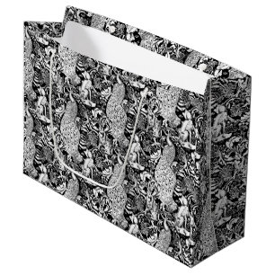 Grand Sac Cadeau Copie de paon de Nouveau d'art, noire et blanche