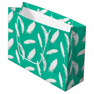 Grand Sac Cadeau Copie de plume blanche sur la turquoise