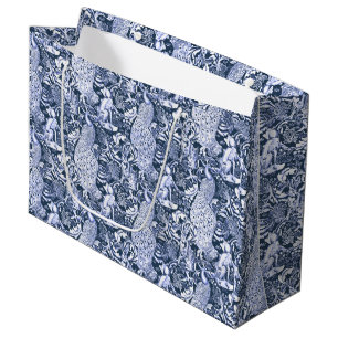Grand Sac Cadeau Copie, marine et blanc de paon de Nouveau d'art