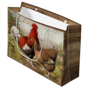 Grand Sac Cadeau Coq et poule de campagne mignons fête vintage