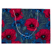 Grand Sac Cadeau Coquelicots rouges et fleurs bleues sur bleu (Dos)