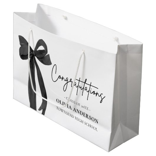 Grand Sac Cadeau Coquette Black Bow Graduation Félicitations (Devant Angle)