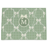 Grand Sac Cadeau Coquette Bows Gingham Monogram Cream Sage Green  (Devant)