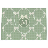 Grand Sac Cadeau Coquette Bows Gingham Monogram Cream Sage Green  (Dos)