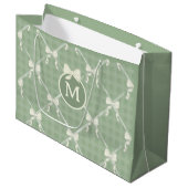 Grand Sac Cadeau Coquette Bows Gingham Monogram Cream Sage Green  (Devant Angle)