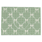 Grand Sac Cadeau Coquette Bows Gingham Pattern Cream Sage Green (Dos)