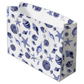 Grand Sac Cadeau Coquillages bleus et blancs (Dos Angle)