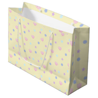 Grand Sac Cadeau Coquillages et perles Pastel en Chiffon Jaune