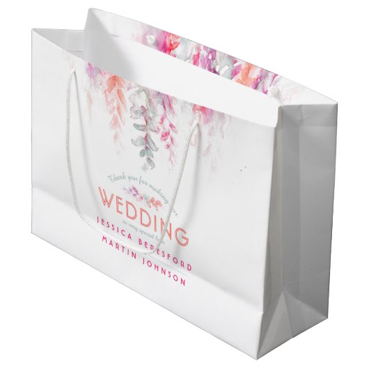 Grand Sac Cadeau corail mariage orange rose fleurs merci cadeau (Devant Angle)