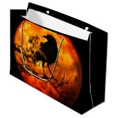 Grand Sac Cadeau Corbeau nocturne d'Halloween (Devant Angle)