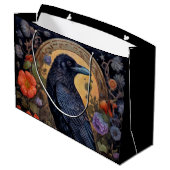 Grand Sac Cadeau Corbeau noir avec fleurs Design gothique (Dos Angle)