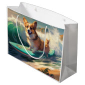 Grand Sac Cadeau Corgi Beach Surf Peinture (Dos Angle)