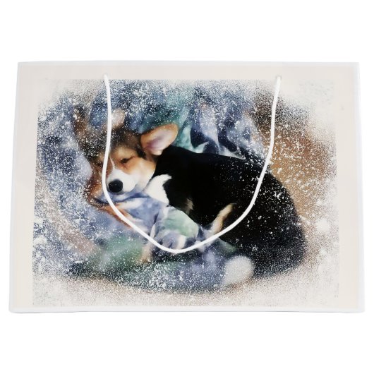 Grand Sac Cadeau Corgi chiot dormant (Devant)