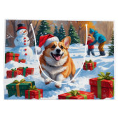 Grand Sac Cadeau Corgi coule en neige avec Casquette de Noël (Dos)