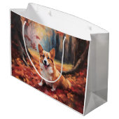 Grand Sac Cadeau Corgi dans les feuilles d'automne automne automne (Dos Angle)