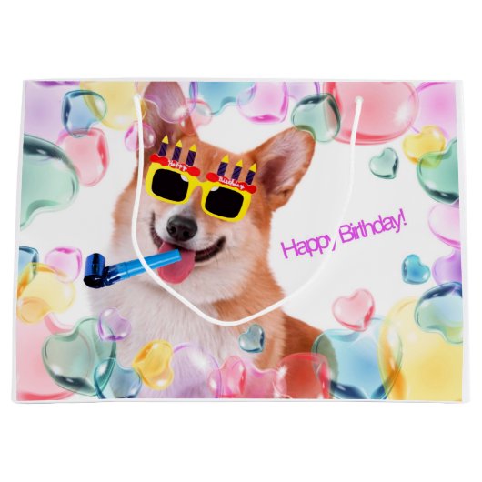 Grand Sac Cadeau Corgi de joyeux anniversaire (Devant)