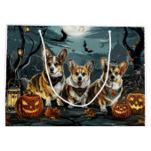 Grand Sac Cadeau Corgi Halloween Éffrayant (Dos)