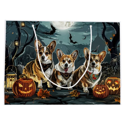 Grand Sac Cadeau Corgi Halloween Éffrayant (Dos)