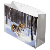 Grand Sac Cadeau Corgi laisse neiger Noël (Dos Angle)