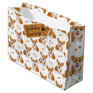 Grand Sac Cadeau Corgi Motif de dessin animé avec salutation person