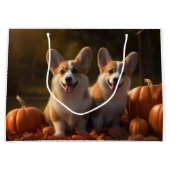 Grand Sac Cadeau Corgi Puppy Automne Citrouille de plaisir (Devant)