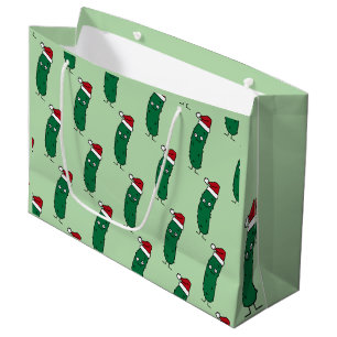 Grand Sac Cadeau Cornichon à l'aneth de Noël portant un chapeau de