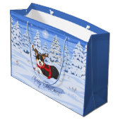 Grand Sac Cadeau Costume de renne de Noël Corgi noir mignon (Dos Angle)