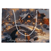 Grand Sac Cadeau Cosy Village de Noël scène d'hiver (Dos)