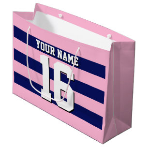Grand Sac Cadeau Cot Candy Pink Navy Blue Team Jersey Preppy Stripe