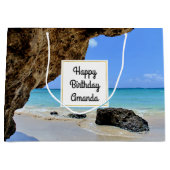 Grand Sac Cadeau Côte de plage tropicale avec un anniversaire de Bi (Devant)