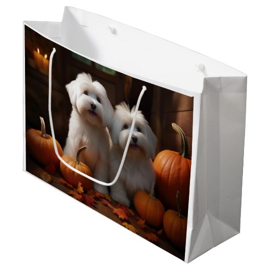 Grand Sac Cadeau Coton De Tulear Chiot Automne Citrouille délice (Devant Angle)