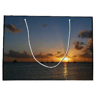 Grand Sac Cadeau Coucher de soleil avec voiliers Paysage tropical P
