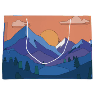 Grand Sac Cadeau Coucher de soleil de montagne géométrique