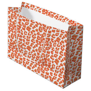 Grand Sac Cadeau Couleur orange et Empreinte de léopard blanc