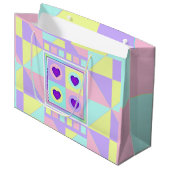 Grand Sac Cadeau Couleurs pastel & coeurs violets battre (Devant Angle)