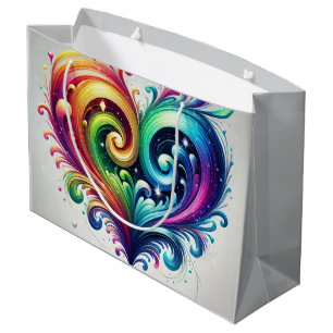 Grand Sac Cadeau Couleurs vives du coeur arc-en-ciel