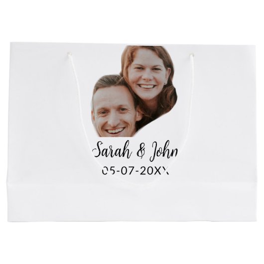 Grand Sac Cadeau Couple face photo add name date simple wedding  (Dos)