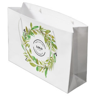 Grand Sac Cadeau Couronne aquarelle verte logo Entreprise de Noël
