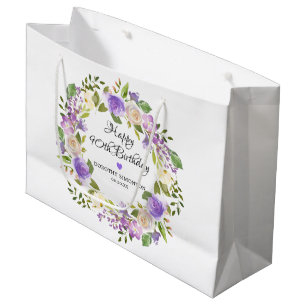 Grand Sac Cadeau Couronne botanique florale Rose violette 90e anniv